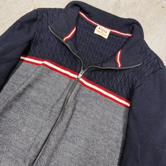Phil Petter Alpin Merino Wool Zip Up Knit Sweater Heavyweight Grey/Blue Medium - Picture 2 of 8